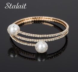 Statement Large Double Pearl Spiral Bracelets For Female Charm Full Zircon Gold Colour BraceletBangle Party Wedding Gift Link Cha4555867