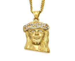 Fashion Hop Necklace Jewellery Stainless Steel JESUS Piece Pendant Necklace With 60cm Gold Cuban Chain5578118