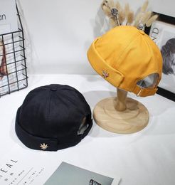 Men Women Skullcap Sailor Cap Leaf Rivet Embroidery Warm Rolled Cuff Bucket Cap Brimless Hat Solid Colour Adjustable Cotton Hats7704727