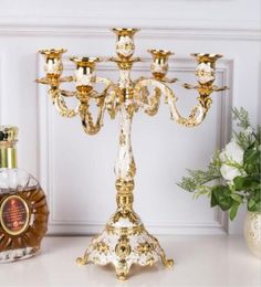 EcoFriendly Candle Holder 5 Arms Shiny Golden Plated Candelabra Romantic And Luxury Metal For Wedding Events Or Party Decor7509579