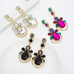 Dangle Earrings Flower Rhinestone 2023 Drop Crystal Earings Beautiful Stones Statement Luxury Sparkly Jewellery