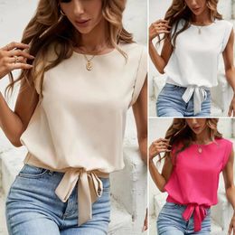Women's T Shirts Fashion Shirt Summer 2024 Sleeveless Solid Color Lace-Up Top T-Shirt