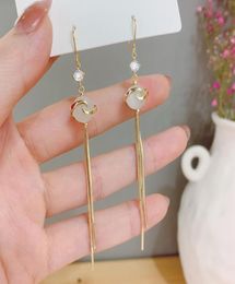 Elegant 18k Real Gold Plated Opal White Jade Drop Earrings Gold Tassel S925 Sterling Sier Ball Earrings Jewelry3028565