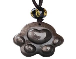 Lockets Natural Obsidian Cat Claw Necklace Pendant Handcarved Shaped Black Stone Lucky Amulet Unique Gift8288895