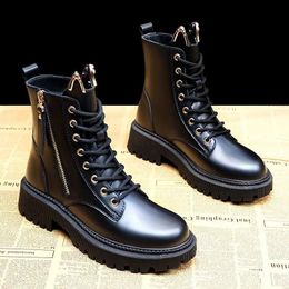 Boots Women's Autumn Martin Boots 2021 Fashion Zipper Round Toe Cute Short Leather Boots Woman Casual Platform Goth Shoes Motorcycle