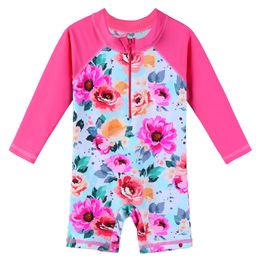 Wear Baohulu Toddler Girls Swimsuit Floral Print Swimwear One Piece Long Sleeve Bathing Suit with Pants Children Beachwear