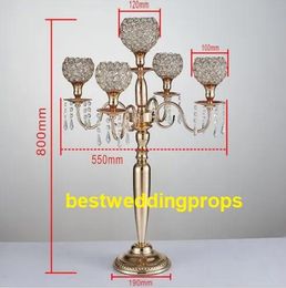 Decoration New style Candle Holders 5arms Metal Gold/ Silver Candelabras Crystal Candlestick For Wedding Event Centerpiece best0243