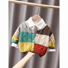 Toddler Baby Kids Patchwork Sweaters for Girls and Boys Fall Knit Sweater Cardigans Unisex Children Sweater Jacket Coat 231226