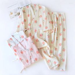 Women's Sleepwear Japanese Style Kimono Cotton Fresh Pyjamas Suit Female Casual Spring And Summer Two-piece Home Service