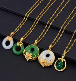 Anniyo Round Flower Gourd Green White Stone Pendant Necklaces Women Girs Chinese Cultural Fashion Luxury Accessories 002236 H09182645141