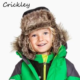 Winter Windproof Thick Warm Children Ushanka Snow Hats Soft Plush Bomber Earflap Russian for Boys Girls Kids Cap 231225