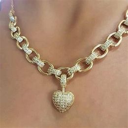 Chokers Luxury Full Cubic Zirconia Heart shape Pendant Necklace for women Gold Colour High Quality Chain sparking Fine Jewellery 22113174