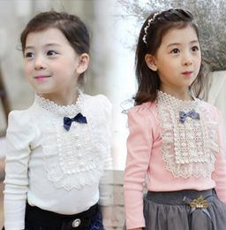 Spring Fall Winter School Girls Tshirts Clothing Kids White Long Sleeve Lace Bow Girl Tops And Blouse Baby Toddler Clothes 2022019849985