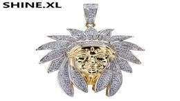 Bling Vintage Indian Chiefs Head Pendant Necklace Iced Out Cubic Zircon Men Hip Hop Jewelry Gift1259720