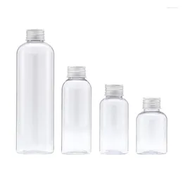 Storage Bottles 30 Pcs Transparent Plastic Bottle Empty Round Aluminium Lid 50ML 75ML100ML250ML 8oz Cosmetic Packaging Toner Refillable