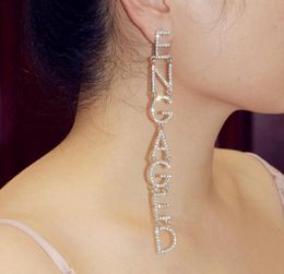 Dangle Chandelier Women Fashion Rhinestone Alloy Engaged Letters Earrings Jewelry Party Show Long Statement Earring Accessories2459870