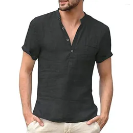 Men's T Shirts Short-sleeved T-shirt Breathable Cotton Linen Solid Colour Top Round Neck Daily Casual Wear Black White Grey