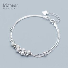 Bangle Modian Fashion Double Box Chain for Women Frosted Ball and Light Beads Sterling Sier Bracelet Fine Jewellery 2020 Design