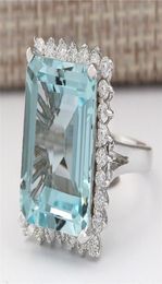 Cluster Rings Natural Aquamarine Gemstone Bizuteria S925 Sterling Silver Ring For Women Fine 925 Jewelry Square Invisible Setting7722087