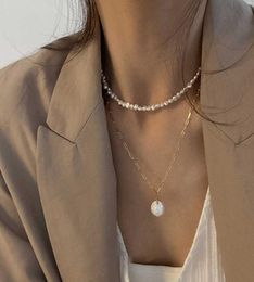 2021New Vintage Irregular Pearl Jewellery Gold Plated Chunky Link Chain Layered Necklaces for Women Ladies Pearl Necklace P08091997237