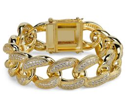 18K Gold White Zircon Mens Hip Hop Big Cuban Chain Bracelet 28mm 85inch Miami Rock Rapper Jewellery Copper Wristband Chains for Boy1926542
