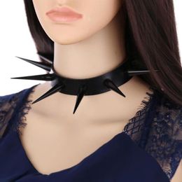 Vegan Leather Spiked Choker Necklace punk collar for women men Emo biker metal chocker necklace goth jewelry274i