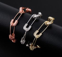 Punk Cubic Zircon Paper Clip Bracelet Bangle Gold Plated Pin Crystal Bracelets Hip Hop Copper Jewellery For Men Women Gifts5692901