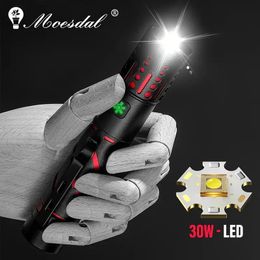 1pc Powerful 30W LED Flashlight, 2000m Long Lighting Distance 18650 Torch, USB Rechargeable Zoom Lantern, 3 Modes Waterproof Outdoor Spotlight, Power Display