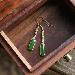 Dangle Earrings Original Natural Hetian Jade Green Long S925 Sterling Silver Eardrops Classical Generous