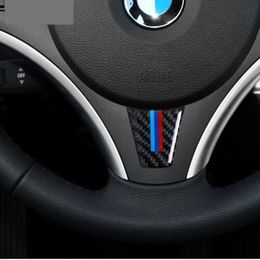 Stickers New Design Steering Wheel Carbon Fibre Car Stickers For bmw e90 e92 3 Series 2006 2007 2008 2009 2010 2011 2012 Car Styling