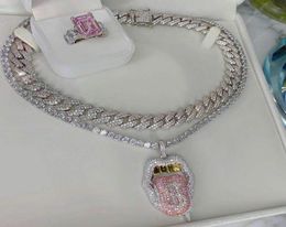 14K Copper Tongue Iced Out Bling 5A CZ Sexy Mouth Pendant Necklace Dollar Symbol Micro Pave Cubic Zirconia Jewelry9371840