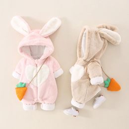 Baby Rompers Winter Fleece Jackets for Girls Fashion Cute Hooded Thicken Coat born Warm Jumpsuit Children Outerwear 231226