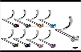 Jewelry Colorful Zircon Ring Stainless Steel Studs Hooks Bar Pin Nose Rings Body Piercing Jewellery Ubsgr1471530