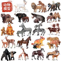 Action Figures Simulation Animal Model Set Gather Solid Lion Tiger Elephant Panda Giraffe Hippo Rhinoceros Sheep Suit Toys