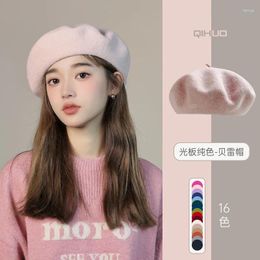 Berets Women's Hat Fashion Solid Color Wool Elegant Ladies Beanie Beret Black Wine Red Cap Female Autumn Winter Caps