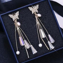 Stud Earrings 2023 South Korea's Butterfly Long Crystal Tassel Fashion Wild Simple Jewellery Wholesale