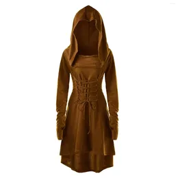 Casual Dresses 2023 Vintage Hooded Pullover Dress Women Long Costumes Bandage Lace High Low Cloak Female Party Vestidos