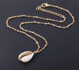 Fashion Natural ShellWrapped Gold Necklace for Women Natural Cowrie Shell Pendant With Double Bails Gold Trim Chain Necklace2162921