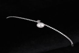 Women Exquisite Luxury Crystal Cubic Zirconia Tennis Iced Out Pearl Bracelets Bangles Silver Colour Chain Wedding Jewelry3154053