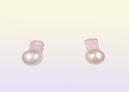 Bear Mini Color Earrings Stud In Silver With Rose Quartite And Pearl Bear Jewelry 925 Sterling Andy Jewel 91543369083808641163925