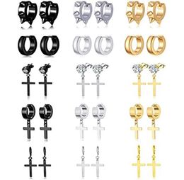 Stud 15 Pairs Cross Earrings Stainless Steel Punk Pointed Headband Huggie CZ Hinge Earring Set Silver Black Gold7293714