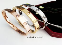 LOVE Charm Bracelets Rose Gold 316L Stainless Steel Screw Bangle Bracelet with Screwdriver Stone Fashion Classics Jewelry with Box9253054