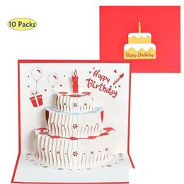 Greeting Cards 10 Pack 3D Happy Birthday Cake Pop-Up Gift For Kids Mom With Envelope Handmade Fy3414 Drop Delivery Othfe