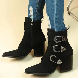 Boots Vintage Ankle For Women Autumn Pu Leather Block Heel Woman Winter Platform Short Booties Big Size 43