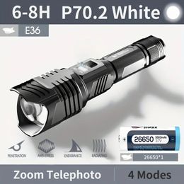 E36 Zoomable Flashlight, P70 Super Bright Torch Light, USB Rechargeable Handheld Portable Flashlight, 5500mAh, For Outdoor Camping, Home Emergency