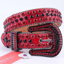 Belts Genuine Leather Red Rhinestone Belt Luxury Designer Cowboy Bling Dimond Studded For Woman Man Cinturones Para Hombre256L