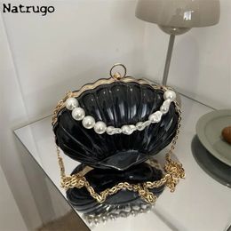 Women's Acrylic Handbag Fashion Candy Colour Seashell Box Evening Bag Clutches With Pearl Chain Shoulder Bags Ladies Purses 231226