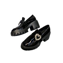 European and n women 2024 new cow patent leather thick-soled diamond belt buckle small leather shoes fashion loafers