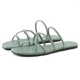 Slippers Flat Bottom Women Solid Colour Thin Strap Open Toe Flip Flops Simple Summer Beach Shoes Slides Outdoor Roman Sandals