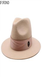 100 Wool Women Floppy Ribbon Fedoras Jazz Cap Autumn Winter Solid Colour Wide Brim Soft Felt Hat Hats4955023